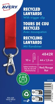 Avery Zweckform trakovi za identifikacijske kartice 4842R, 100 % rPET (reciklirana plastika), barva rdeča, velikost 15 x 440 mm