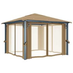Vidaxl Paviljon z zaveso 300x300 cm taupe aluminij