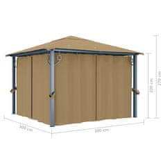 Vidaxl Paviljon z zaveso 300x300 cm taupe aluminij