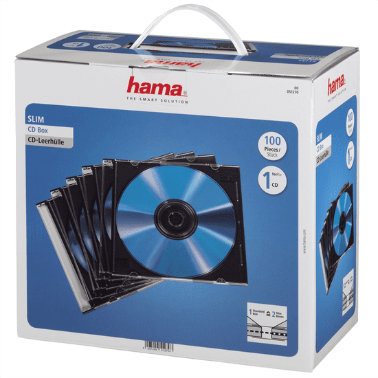 Hama CD Slim Box, ovitek za 1 cd/dvd, prozoren/črn, pakiranje po 100 kosov (cena za paket)