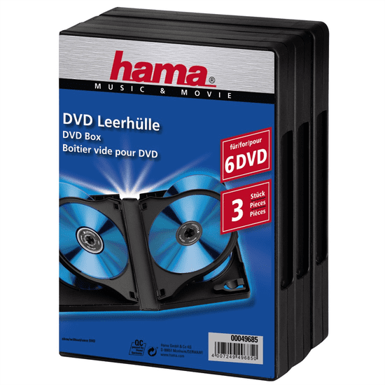 Hama 6 DVD ovitek, s folijo, črn, pakiranje po 3 (cena za paket)