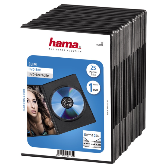 Hama Slim, etui za 1 DVD, s folijo, črn, pakiranje po 25 kosov (cena za paket)