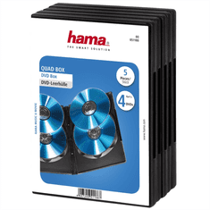 Hama DVD Quad Box, škatla za 4 DVD-je, s folijo, črna, pakiranje po 5 kosov (cena za paket)