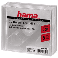 Hama CD Dvojna škatla, standardni ovitek za 2 CD/DVD, prozorna, pakiranje po 5 kosov (cena za paket)