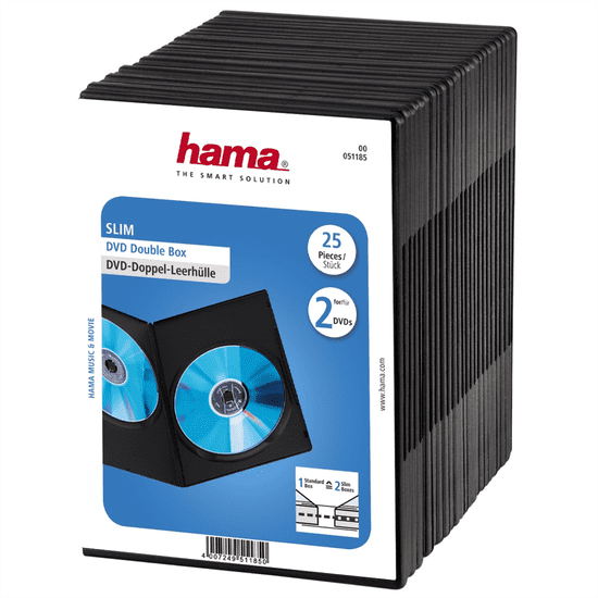 Hama Slim Double, za 2 DVD-ja, s folijo, črna, pakiranje po 25 kosov (cena za paket)