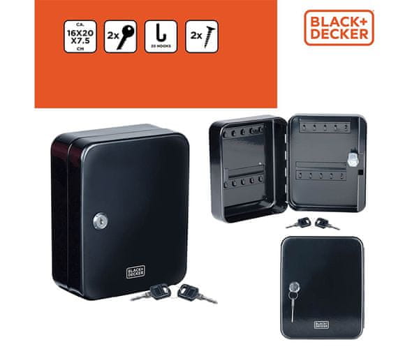  Black+Decker kabinet za ključe, s ključavnico, do 20 ključev, kovina, 20 x 16 x 7,5 cm 