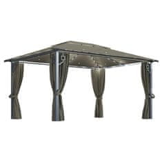 Vidaxl Paviljon z zaveso in LED lučkami 4x3 m taupe aluminij