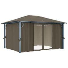 Vidaxl Paviljon z zaveso in LED lučkami 4x3 m taupe aluminij