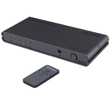 PremiumCord Stikalo HDMI 4:1 s podporo za 4Kx2K@60Hz, 1080P, HDR, upravljanjem s tipkami in daljinskim upravljalnikom