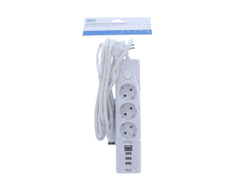 Well Razdelilec 220V 1/3 3m + stikalo; 3xUSB-A + 1xUSB-C , bela barva, IP20, 16A