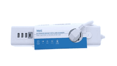 Well Razdelilec 220V 1/3 3m + stikalo; 3xUSB-A + 1xUSB-C , bela barva, IP20, 16A