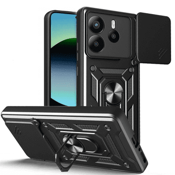 Onasi Silikonski ovitek Armor Ring z zaščito kamere za Xiaomi Redmi Note 14 5G - črn