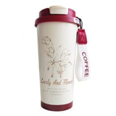 LIVEFY termalna skodelica Lovely Flower 550ml, bež/rdeča