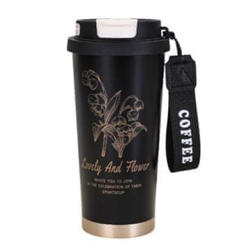 LIVEFY termalna skodelica Lovely Flower 550ml, črna