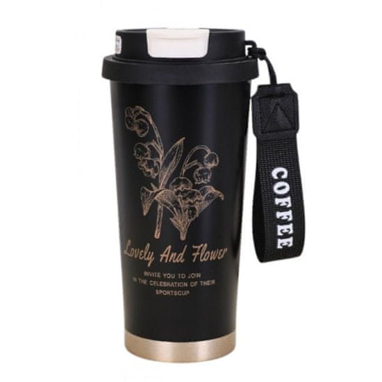 LIVEFY termalna skodelica Lovely Flower 550ml, črna