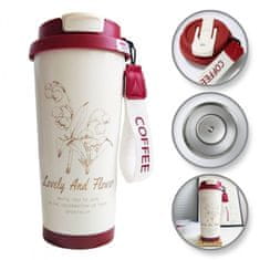LIVEFY termalna skodelica Lovely Flower 550ml, bež/rdeča
