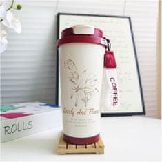 LIVEFY termalna skodelica Lovely Flower 550ml, bež/rdeča