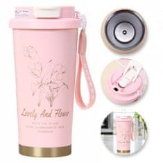 LIVEFY termalna skodelica Lovely Flower 550ml, roza