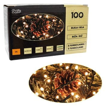 Denis 100 riževih svetilk, bele barve, 8 funkcij