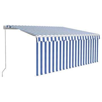 Vidaxl Ročno zložljiva tenda s senčilom LED 3,5x2,5 m modra in bela
