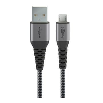 Goobay micro USB na USB-A 2.0 0,5m priključni kabel s kovinskimi vtiči vesoljsko siva/srebrna