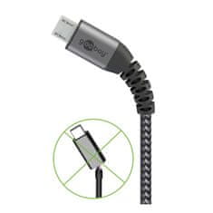Goobay micro USB na USB-A 2.0 0,5m priključni kabel s kovinskimi vtiči vesoljsko siva/srebrna