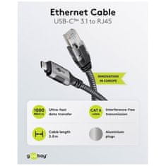 Goobay USB-C 3.1 na RJ45 2m CAT 6 črn/siv mrežni povezovalni kabel