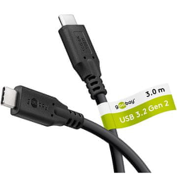 Goobay USB-C na USB-C 100W 10Gbit/s 3m črn napajalni podatkovni kabel