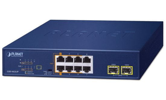 Planet PoE stikalo 8x1Gb + 2xSFP 1Gb, PoE 180W, 2x 802.3bt + 4x 802.3at