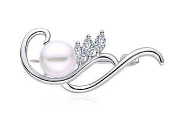 MOISS Srebrna broška s cirkoni in pravim biserom OP000004