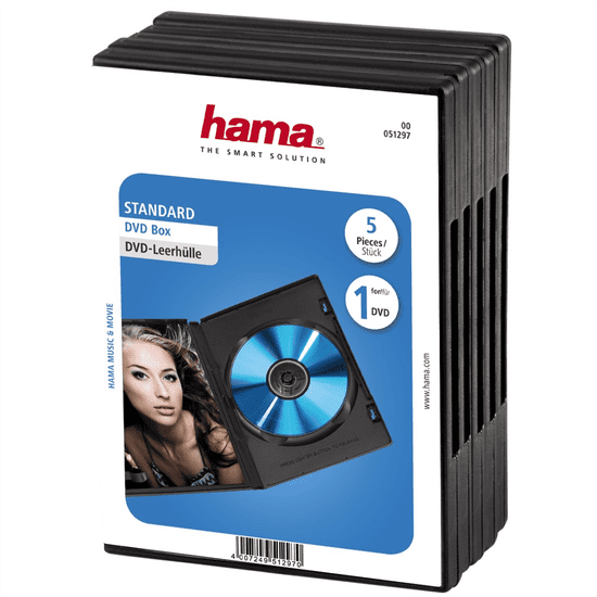 Hama DVD ovitek za 1 DVD, s folijo, črn, 5 kosov