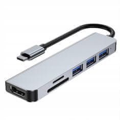 Dexxer Alu. adapter USB-C 6v1 USB 3.0 HDMI in čitalec kartic