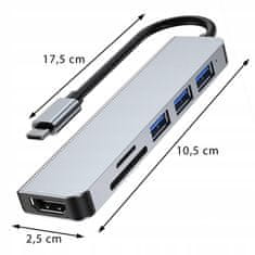 Dexxer Alu. adapter USB-C 6v1 USB 3.0 HDMI in čitalec kartic
