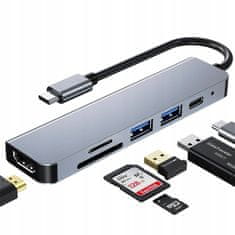 Dexxer Alu. adapter USB-C 6v1 USB 3.0 HDMI in čitalec kartic