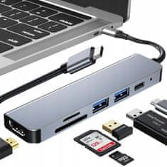 Dexxer Alu. adapter USB-C 6v1 USB 3.0 HDMI in čitalec kartic