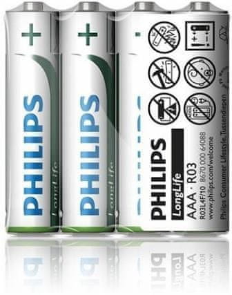 Philips baterije AAA LongLife iz cinkovega klorida - 4 kosi