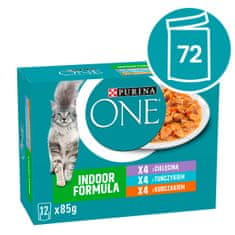 Purina ONE Indoor teletina, tuna, piščanec v soku, 72×85 g