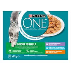 Purina ONE Indoor teletina, tuna, piščanec v soku, 72×85 g