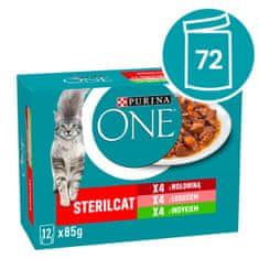 Purina ONE Sterilcat govedina, losos, puran v soku, 72×85 g