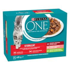 Purina ONE Sterilcat govedina, losos, puran v soku, 72×85 g