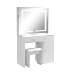 Aga Toaletna miza z ogledalom in LED osvetlitvijo + taburet Mat bela