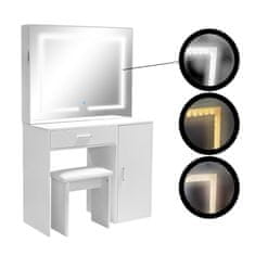Aga Toaletna miza z ogledalom in LED osvetlitvijo + taburet Mat bela
