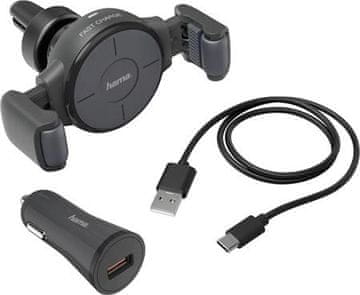 Hama FC-10C Flex-Set, nosilec za avto z brezžičnim polnilnikom Qi, adapter CL