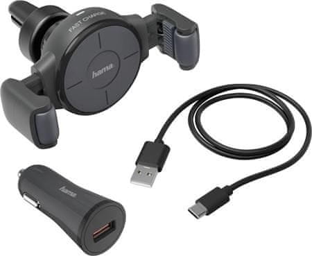 Hama FC-10C Flex-Set, nosilec za avto z brezžičnim polnilnikom Qi, adapter CL