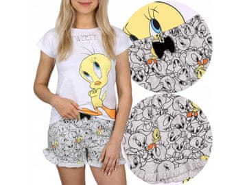 Looney Tunes Looney Tunes Tweety dekliška pižama s kratkimi rokavi v beli in sivi barvi, poletne pižame