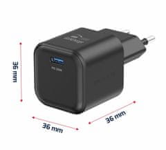 SWISSTEN napajalnik Gan 1x USB-C 20W črn + podatkovni kabel USB-C - USB-C 1,2 m črn