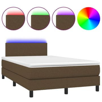 Vidaxl Box spring postelja z vzmetnico LED tem. rjava 120x190 cm blago