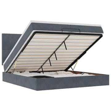 Otomanski posteljni okvir z vzmetnicami siv 200x200cm žamet