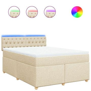 Vidaxl Box spring postelja z vzmetnico krem 140x190 cm blago