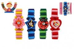 Teddies Lesena zapestna ura s stojalom / 4 vrste